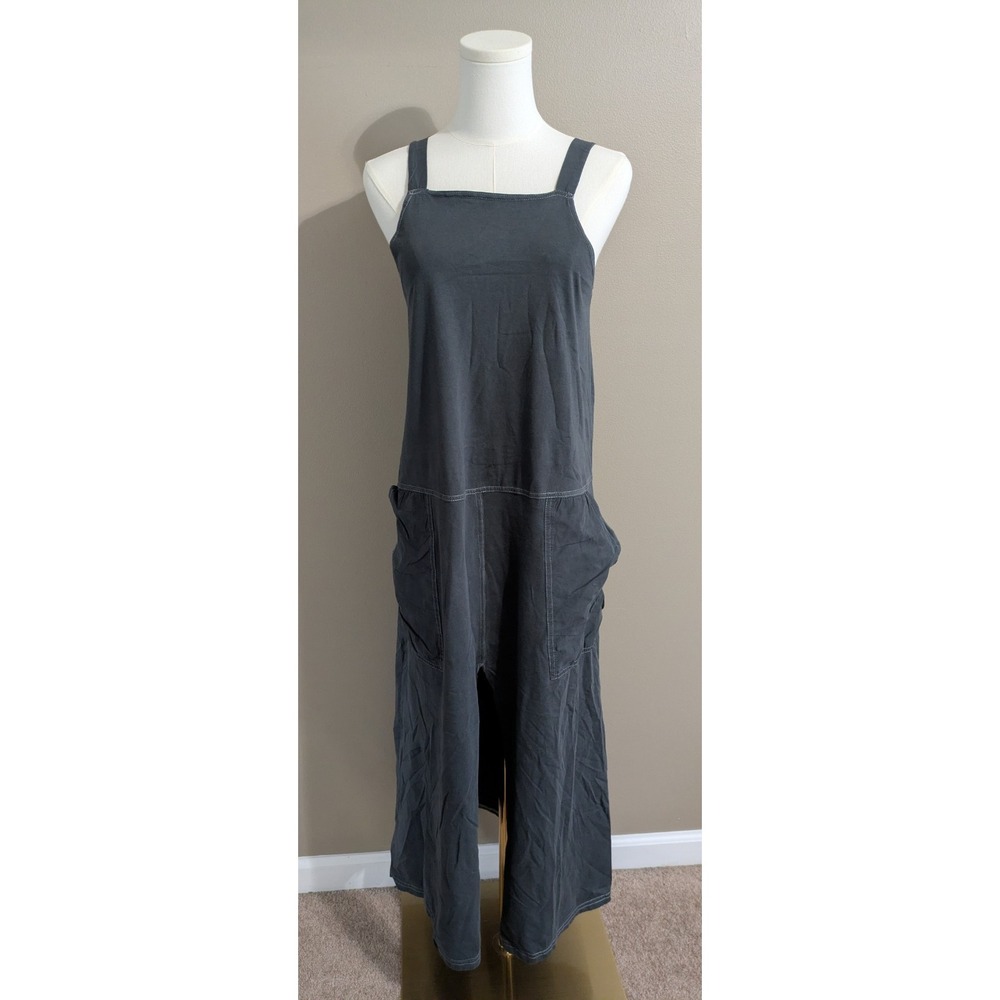 Zara Trafaluc Gray Sleeveless Tank Maxi Dress Patch Pockets Front Slit Small